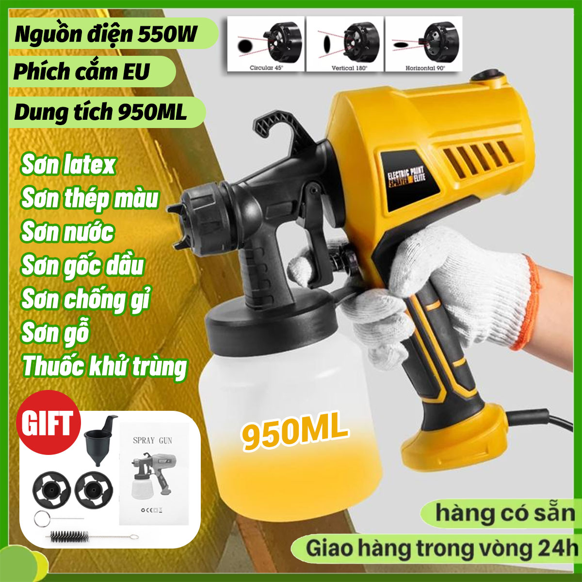 Máy phun sơn điện xịt điện cầm tay dụng cụ phun 500w phun sơn phun áp lực cao 950ml