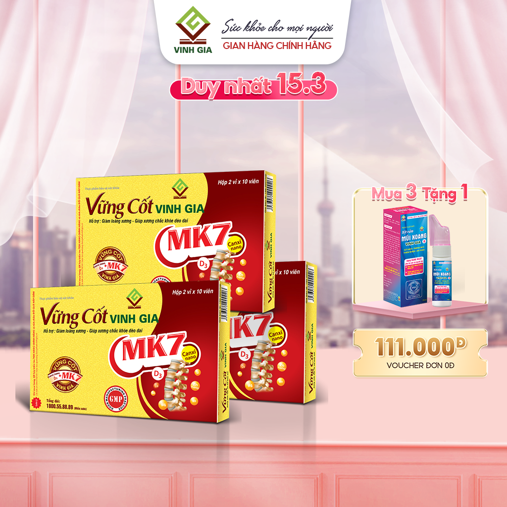 Combo 3 Hộp Vững Cốt Vinh Gia Bổ Sung Canxi Nano, Vitamin D3, MK7 Cải Thiện Tình Trạng Loãng Xương Và Giúp Xương Dẻo Dai Hơn 20 Viên/Hộp( Đã huỷ tem đổi quà )