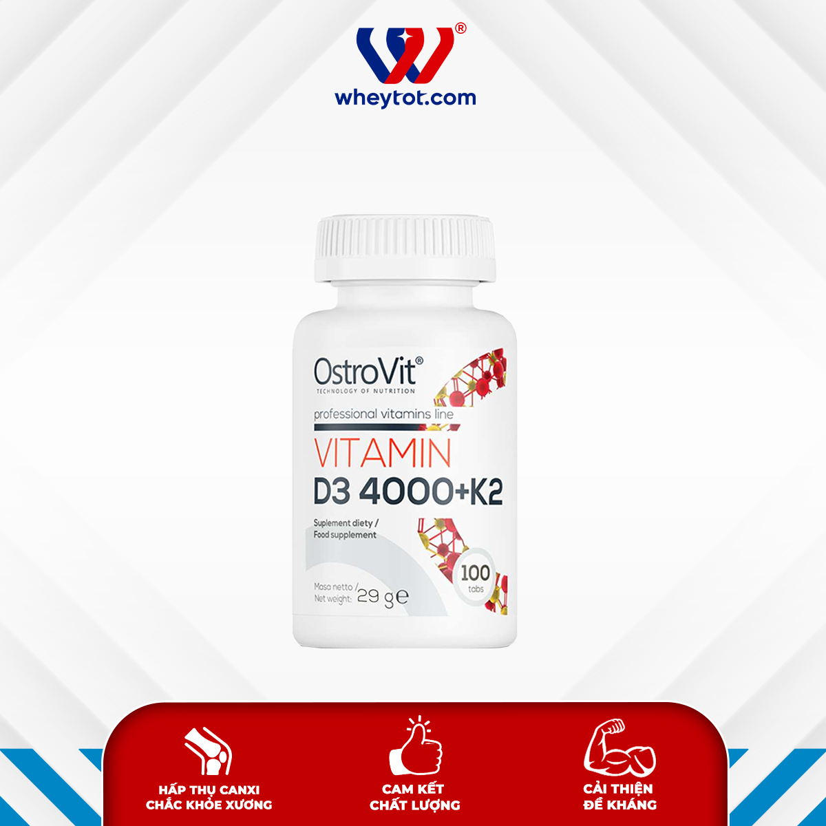 Hỗ trợ xương khớp ostrovit vitamin d3 4000 + k2 100 viên