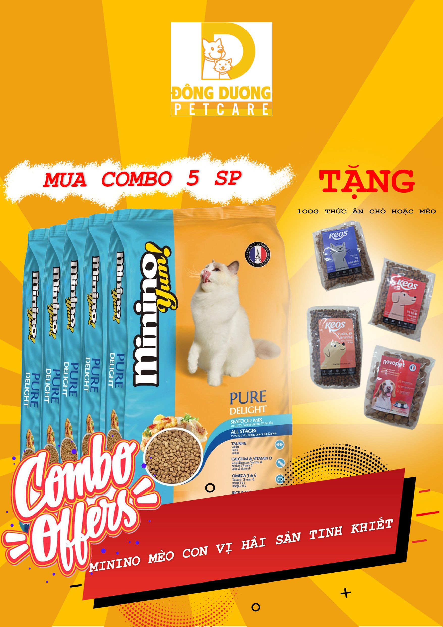 COMBO 5 gói thức ăn mèo Minino Yum cho mọi lứa tuổi vị hải sản - Minino Yum gói 350g