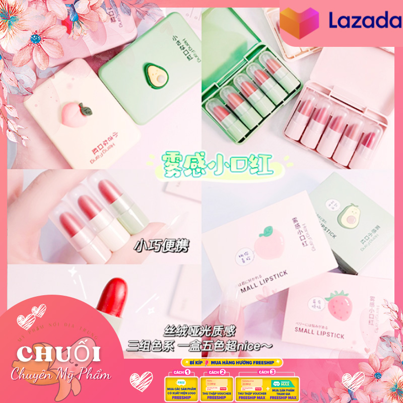 Set Son Môi Hengfang Guoyan Guoyu Sương Mù Mini Dễ Thương | Sét 5 son Hengfang Lipstick Matte Cute Mini Lipstick