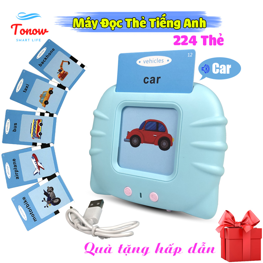 Máy đọc thẻ tiếng anh thông minh 224 từ cho bé vừa học vừa chơi an toàn dễ nhớ tonow
