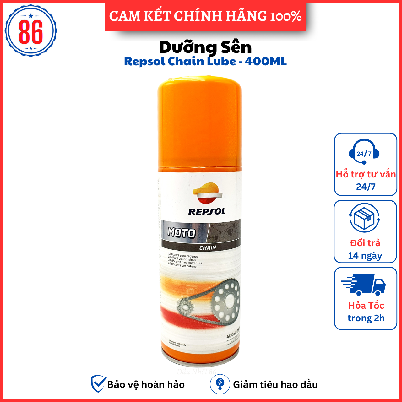 Dưỡng sên Repsol Moto Chain Lube 400ml - Sản xuất tại Tây Ban Nha