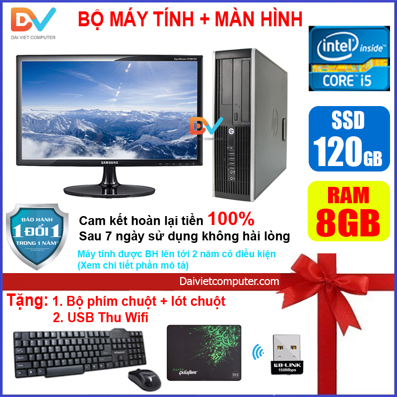 Bộ máy tính đồng bộ HP + Màn hình 18.5 inch Pentium G620 / i5 2400 / Ram 4GB - 8GB / SSD 120GB - 240GB [QUÀ TẶNG: Bộ phím chuột + USB thu wifi +  bàn di chuột] HPI52 - LDV