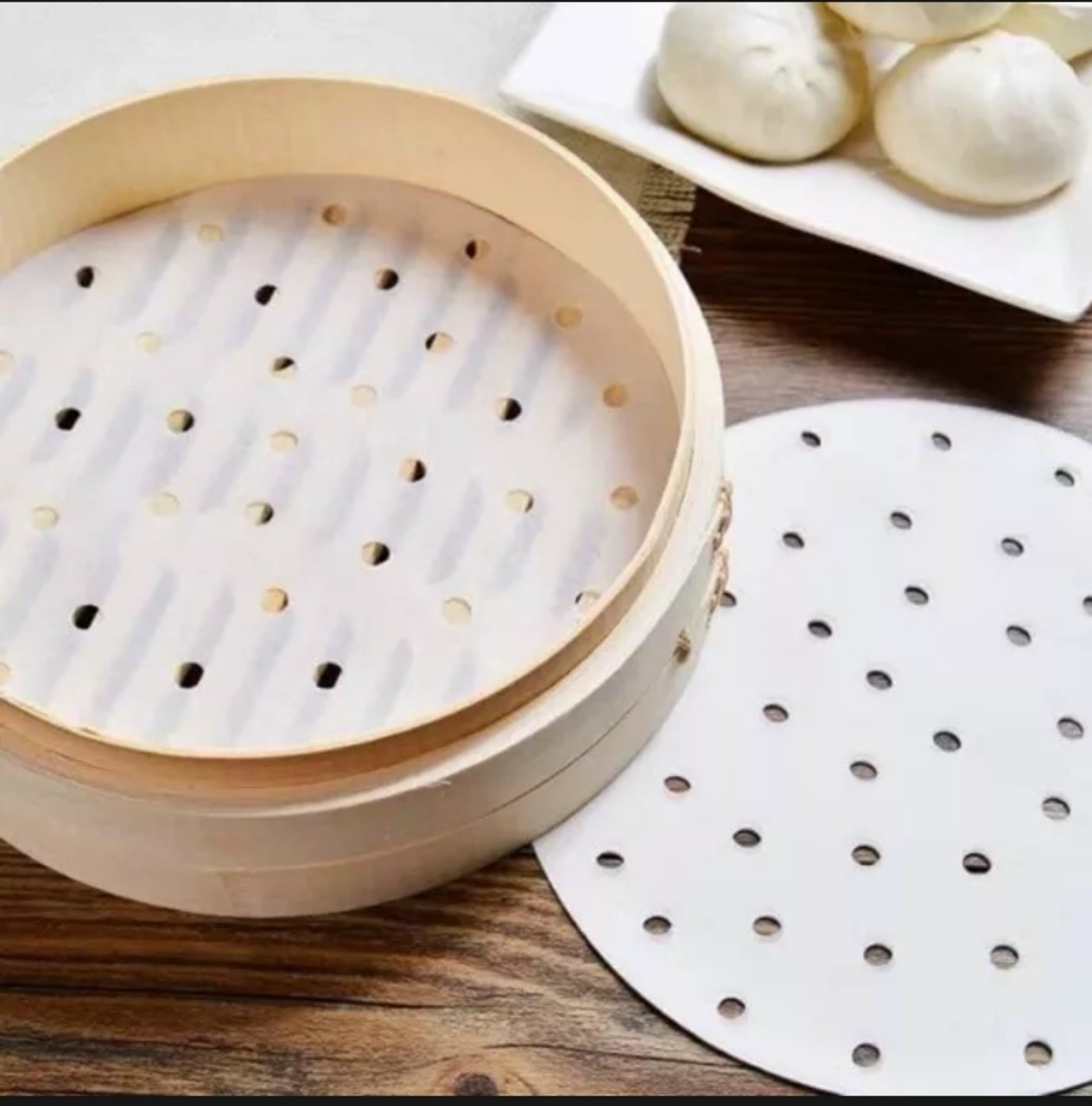 Xấp 100 tờ giấy nến đục lỗ, lót nồi chiên không dầu, hấp bánh, nướng bánh