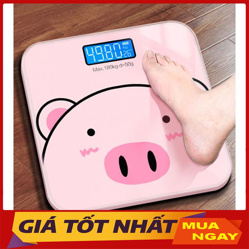 Cân Sức Khỏe Con Heo Cute - Bề Mặt Kính Cường Lực Siêu Bền - Màn Hình Kỹ Thuật Số Nhìn Được Trong Bóng Tối Tích Hợp Đo Nhiệt Độ Phòng Hiện Đại
