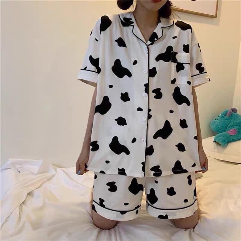 Set bộ bò sữa-bộ pijama bò sữa ngắn tay cute hot trend 2021 - set pizama hình bò sữa
