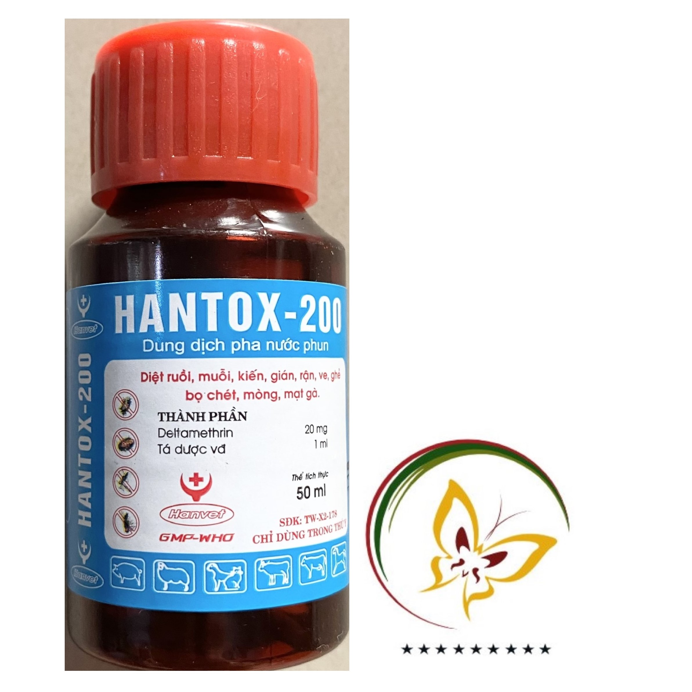 Hantox-200 - Diệt ruồi, muỗi, kiến, gián, rận, ve, ghẻ, bọ chét, mòng, mạt gà - #062B# 50ml