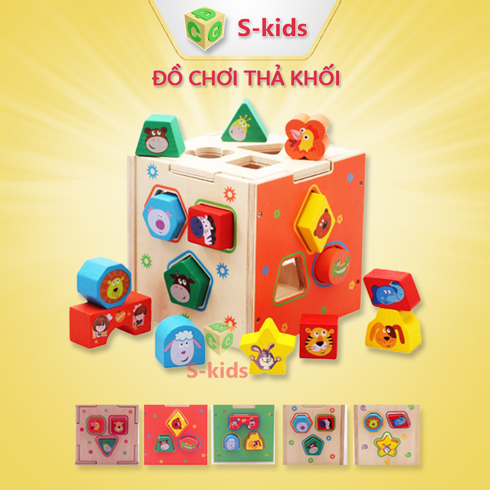 Đồ Chơi Gỗ S-Kids, Hộp thả hình khối gỗ động vật.