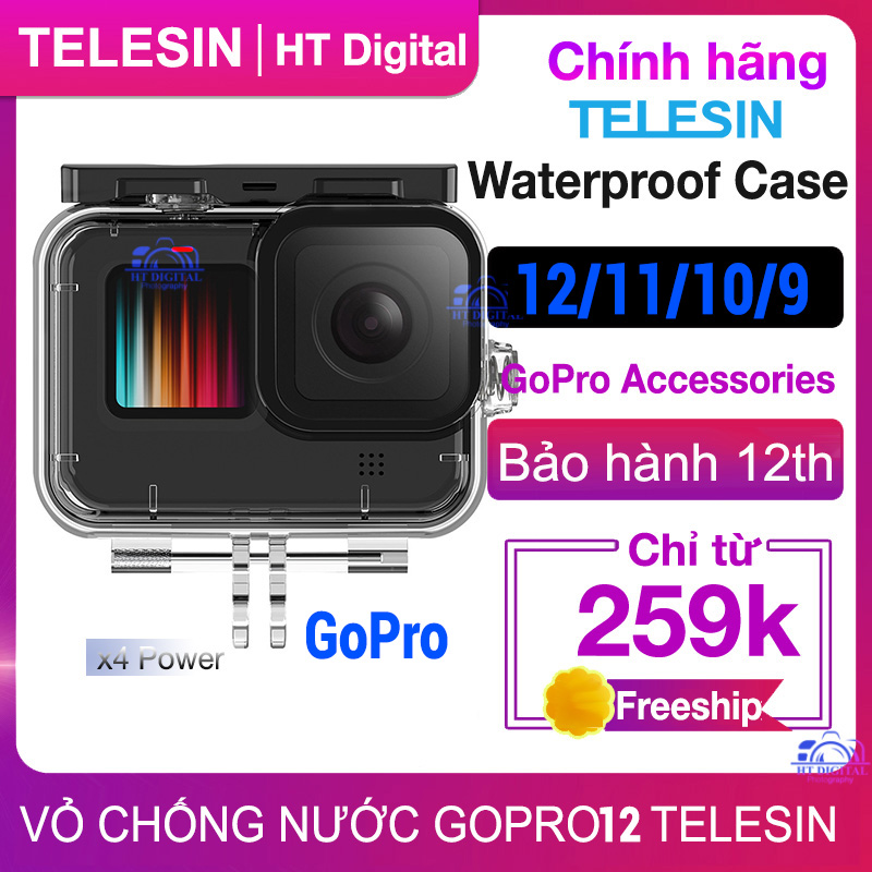 Vỏ Chống Nước GoPro 12 11 10 9 Telesin Chính Hãng - Case Bảo Vệ Máy Quay Phim GoPro Hero 9 10 11 12