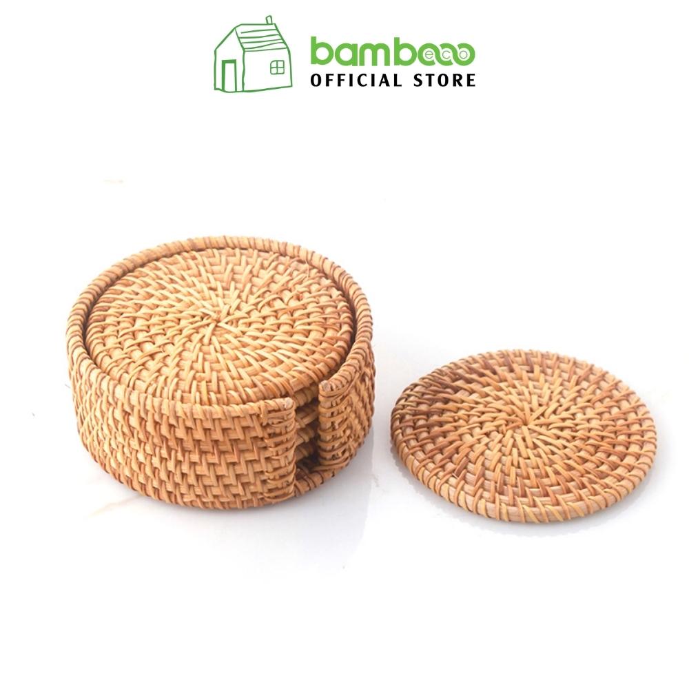 Lót ly Bambooo Eco lót cốc mây tre đan tấm trải bàn lót nồi rattan coasters thân thiện môi trường