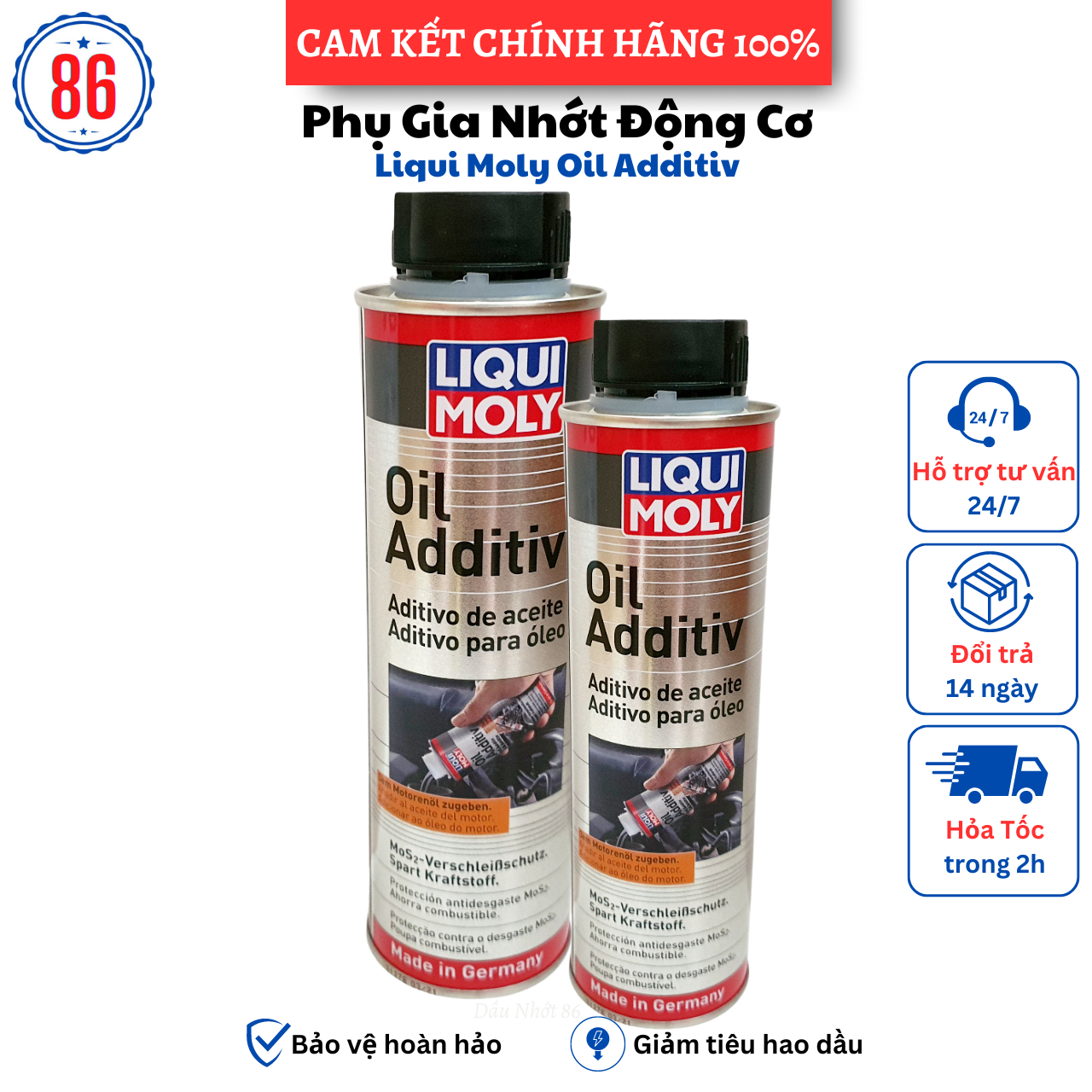 Phụ gia nhớt động cơ Liqui Moly MOS2 Oil Additiv 300ML-Sản xuất tại Đức