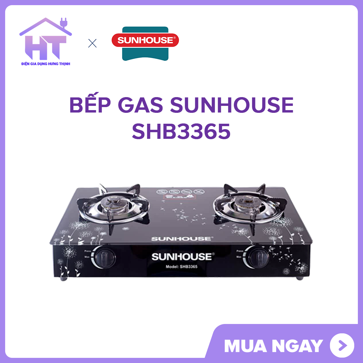 Bếp gas Sunhouse SHB3365 Trưng Mẫu đẹp 98-99% +Tặng dây gas -Bảo hành 12 tháng chính hãng sunhouse