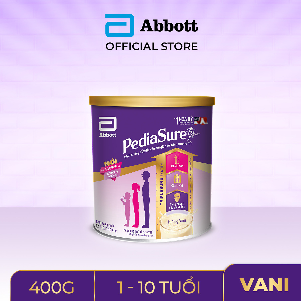 Lon sữa bột Pediasure B/A hương vani 400g (Mẫu mới)