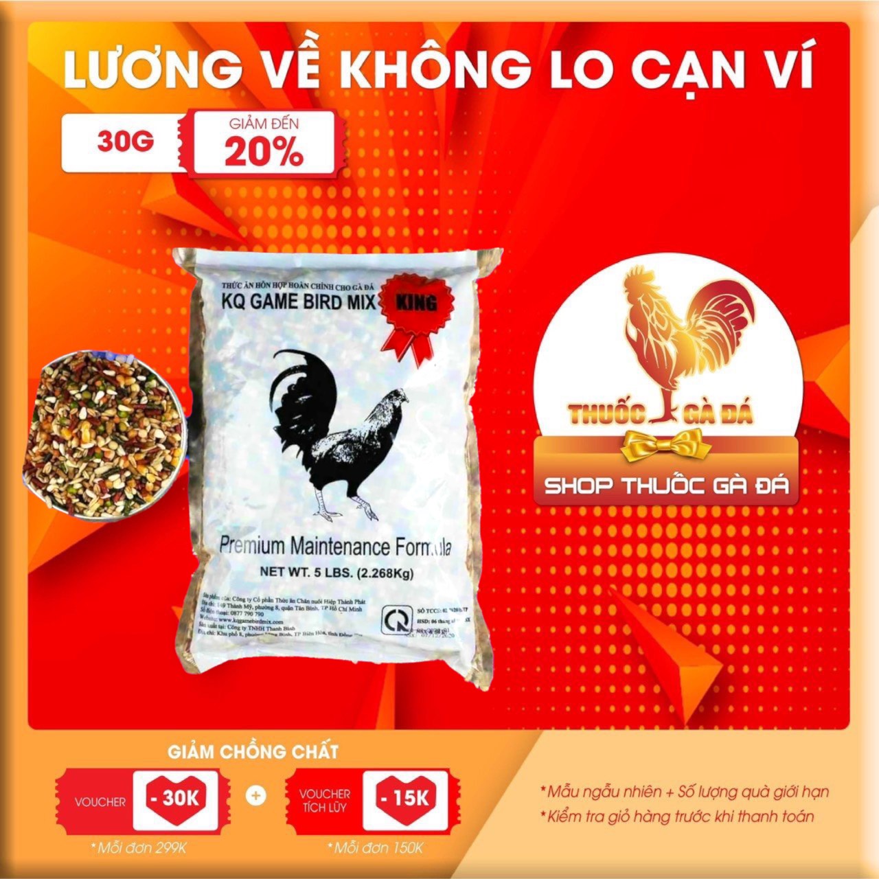 Ngũ cốc gà đá KQ King dành cho gà chế độ 2 kg
