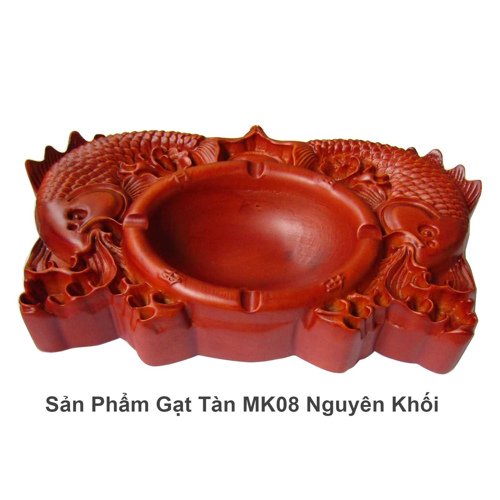 Gạt tàn gỗ hương nguyên khối chạm cá chép siêu dầy
