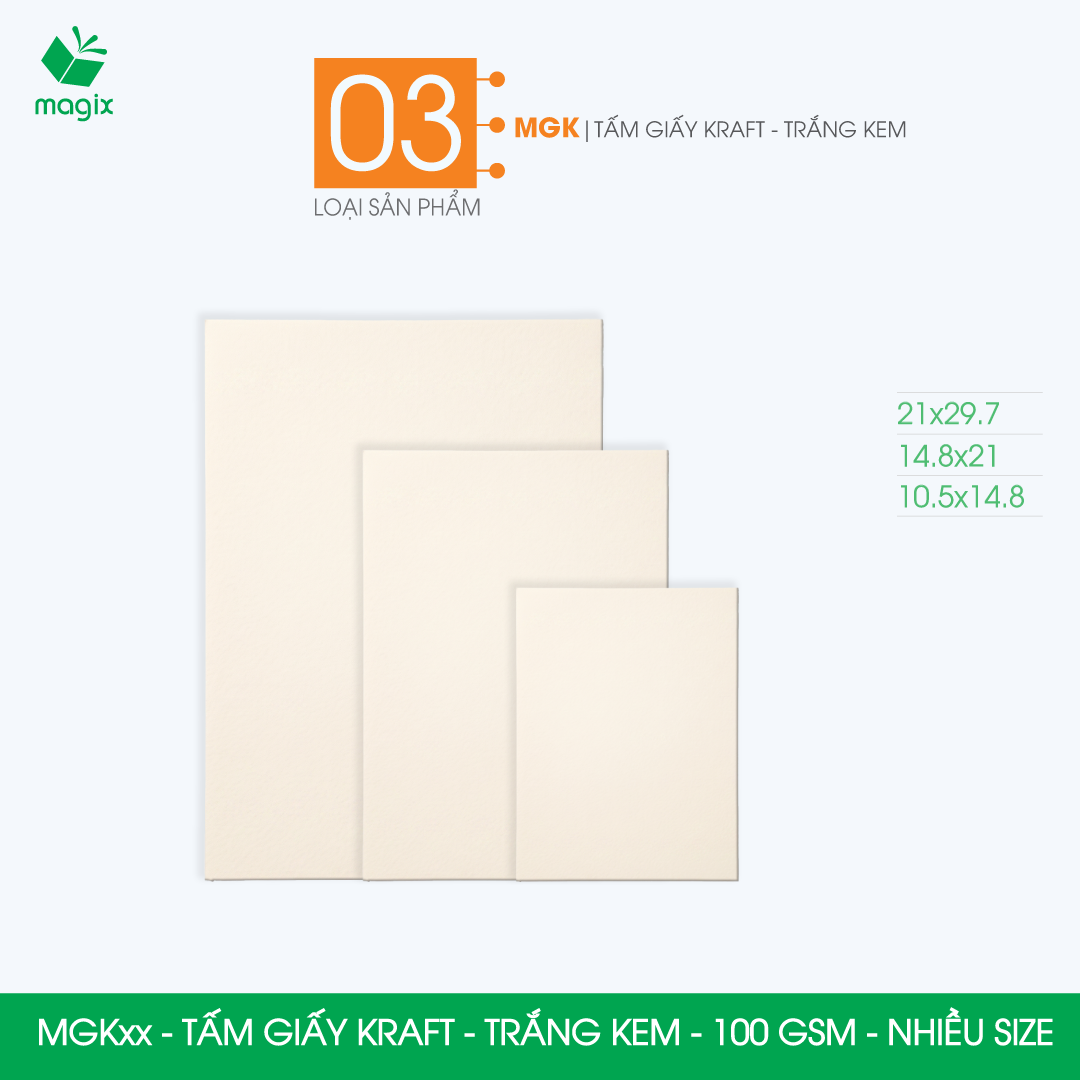 MGKxx - 100 tờ giấy kraft trắng kem 100 gsm - Giấy mỹ thuật in ấn, làm ruột sổ, viết, vẽ -Nhiều size
