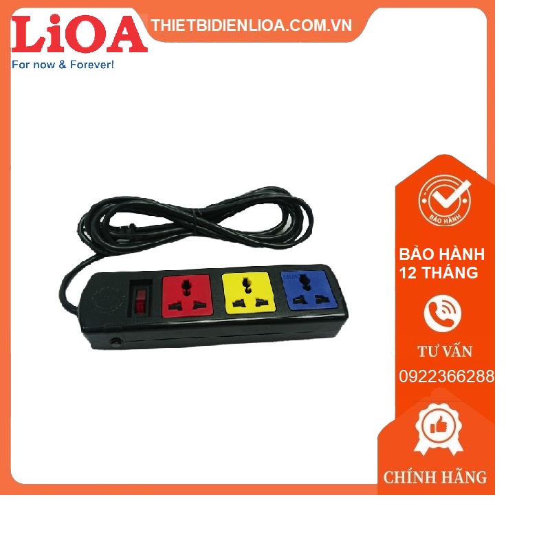 Ổ cắm kéo dài đa năng kết hợp lioa 2200w 3 ổ cắm 3 mét dây 3d32n