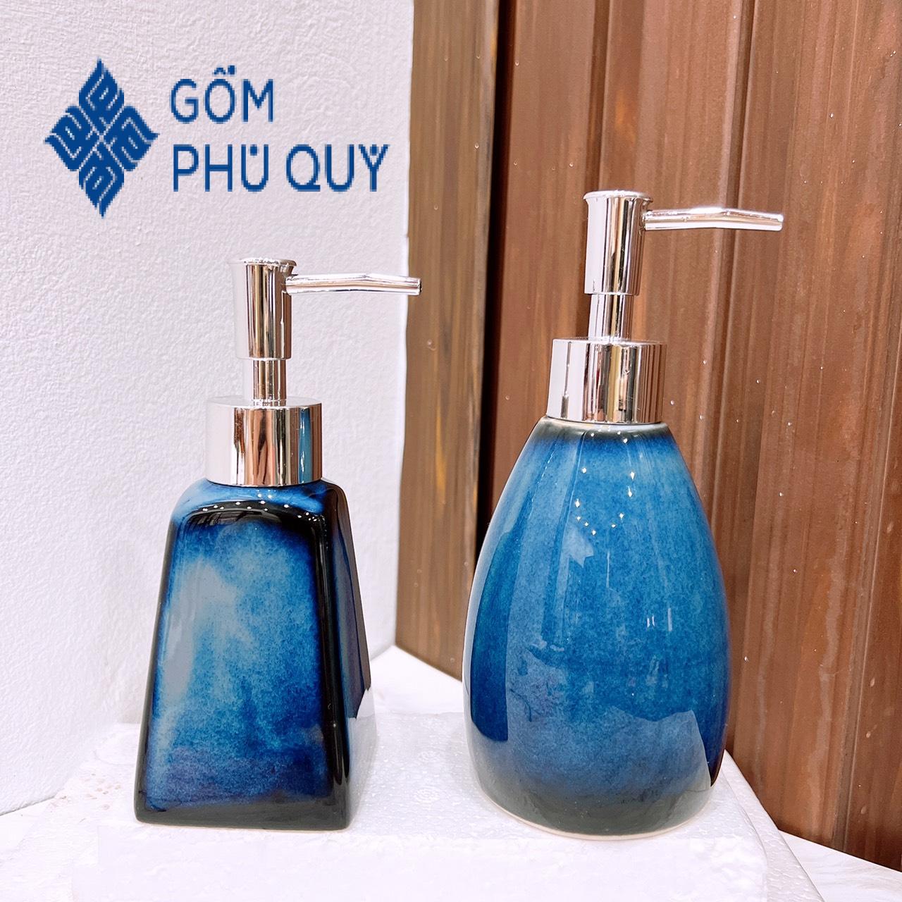 Chai chiết sữa tắm,dầu gội ⚱ gốm sứ bát tràng ⚱ bình đựng xà phòng lam hoả biến gomphuquy dnc06