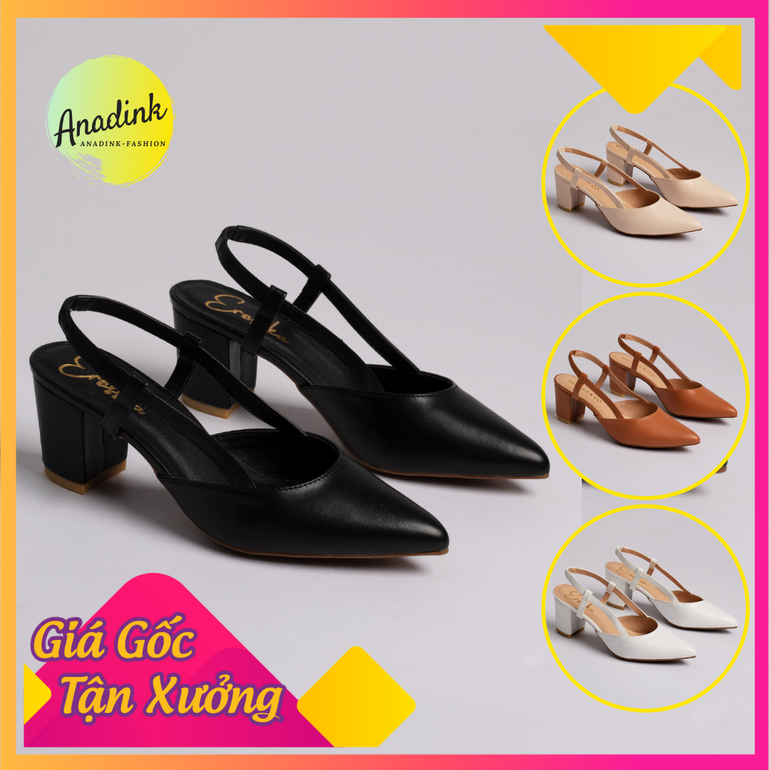 Giày cao gót erosska thời trang mũi nhọn gót vuông mới