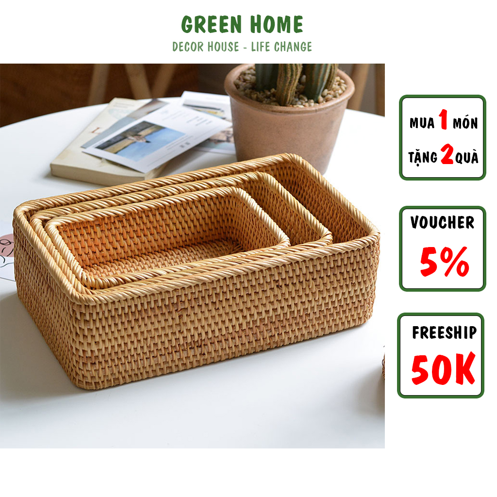 Khay mây tre đựng đồ - giỏ mây decor hfnh chữ nhật - hộp đựng đồ mây tre đan hình chữ nhật chống mốc - khay đựng - đựng đồ ăn, mỹ phẩm , đựng đồ decor -trái cây - hộp đựng đồ - đồ dùng trang trí - mây tre ình