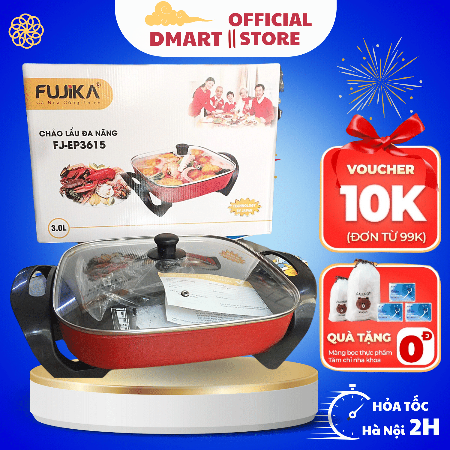 Chảo lẩu điện đa năng Fujika - Dung tích 3L - Công suất 1350w - Bảo hành chính hãng 12 tháng
