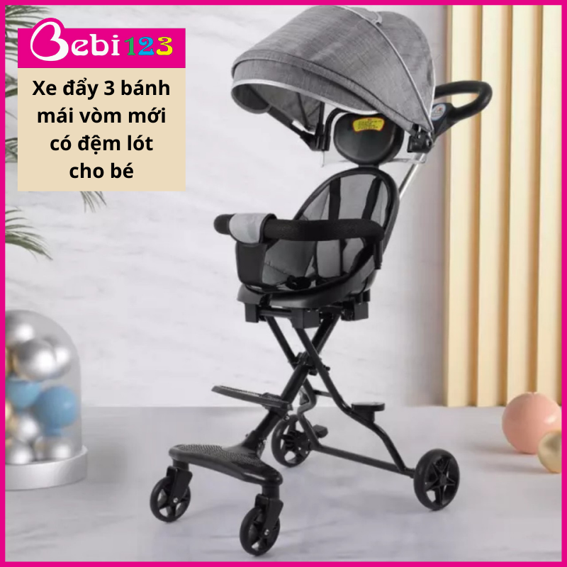 Xe đẩy 3 bánh mái vòm mới có đệm lót cho bé