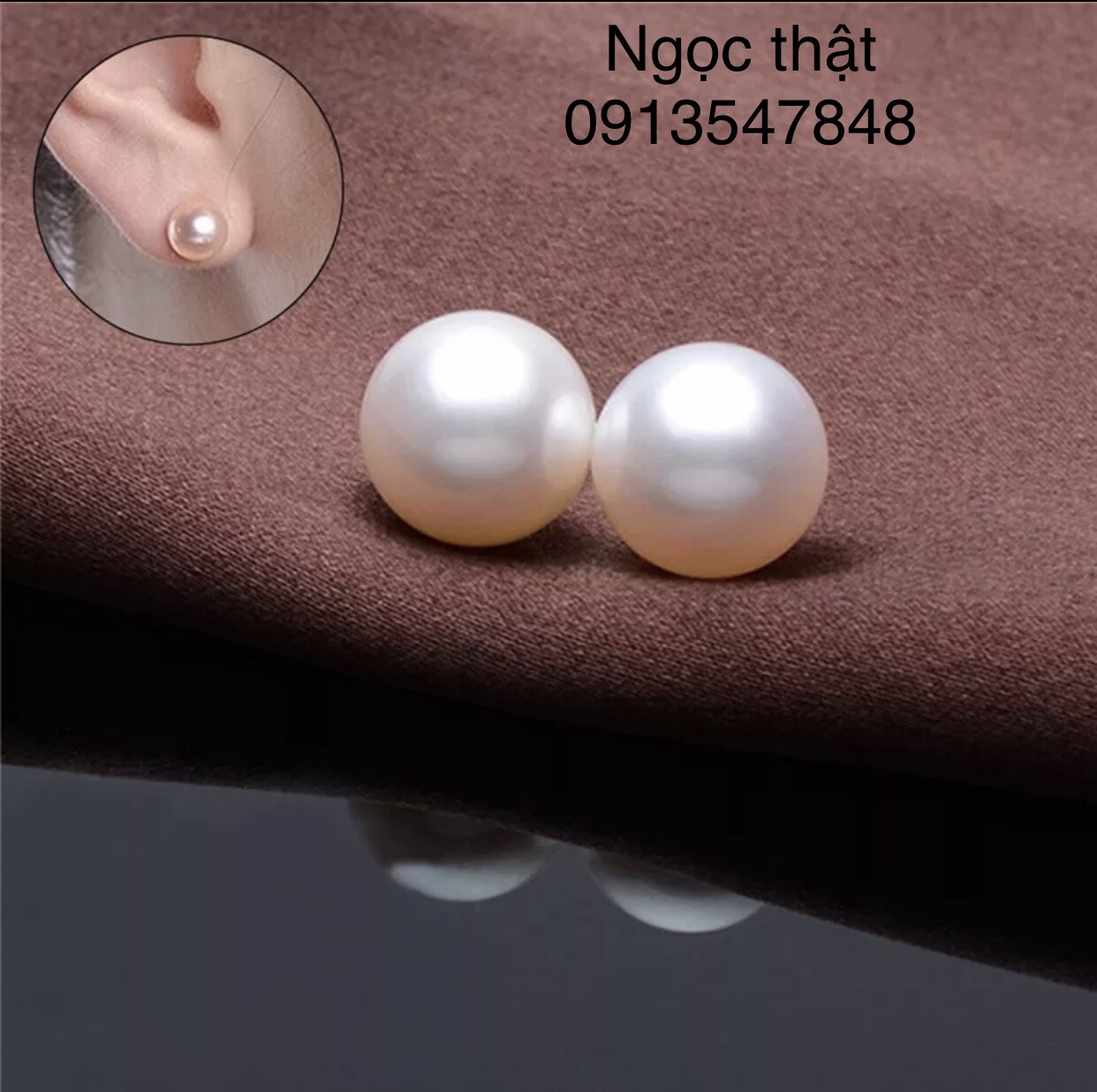 Bông tai nụ ngọc trai thật chuôi bạc