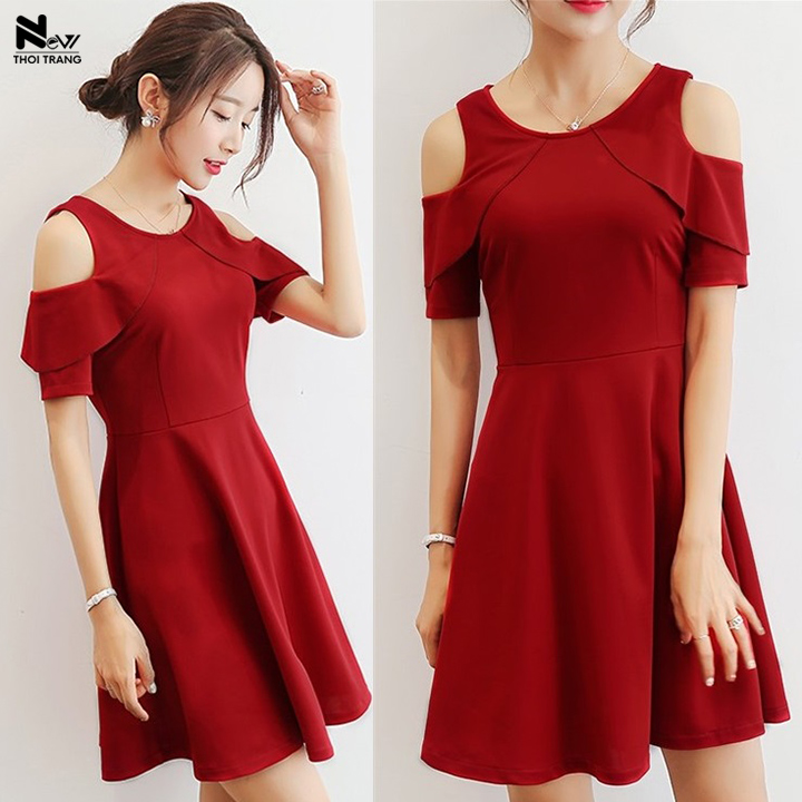 Đầm thun hở vai cách điệu