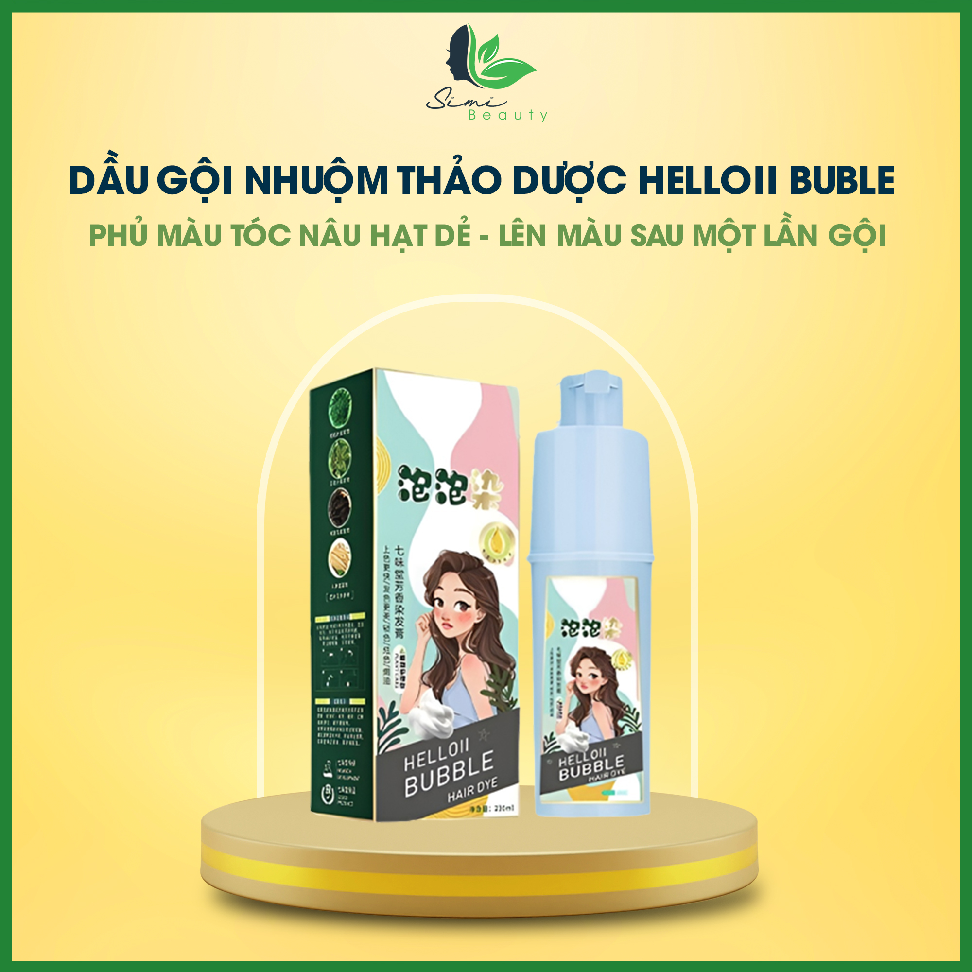 Dầu gội phủ màu thảo dược nâu hạt dẻ Helloii Buble - Dầu gội nhuộm tóc phủ bạc thảo dược tại nhà SimiBeauty 230ml