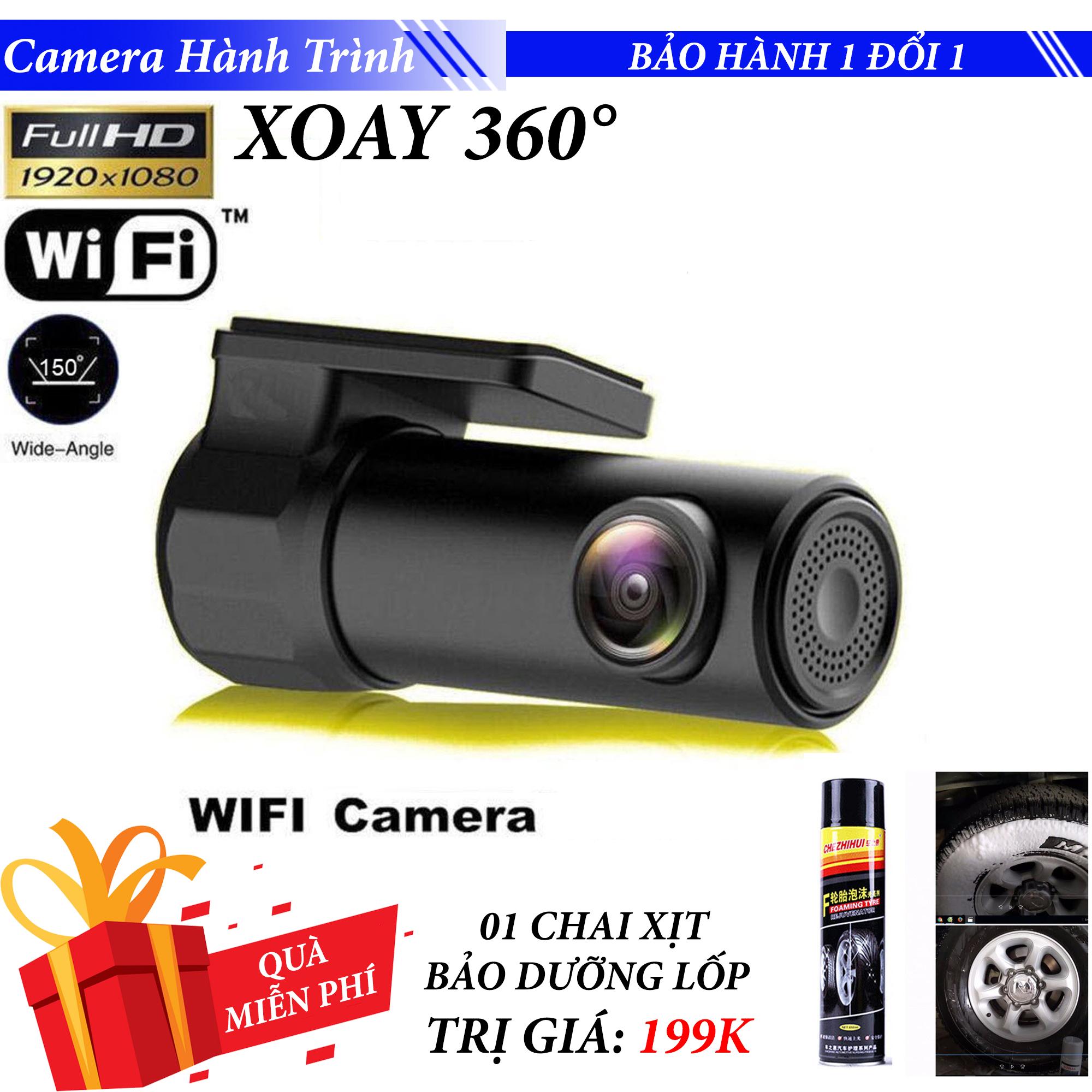 Xịt bảo dưỡng lốp xe + Camera hành trình cho ô tô FC106T có wifi điều khiển trên điện thoại IOS/Android xoay 360 độ, tự động ghi đè, góc rộng 150 độ cảm biển nhìn ban đêm siêu nét full HD 1080p
