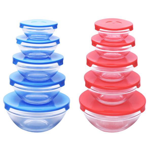 Bộ 5 bát thủy tinh trơn,bát đựng chất liệu thủy tinh dầy dặn,bát thủy tinh có nắp đậy loại trơn, bát đựng thực phẩm an toàn