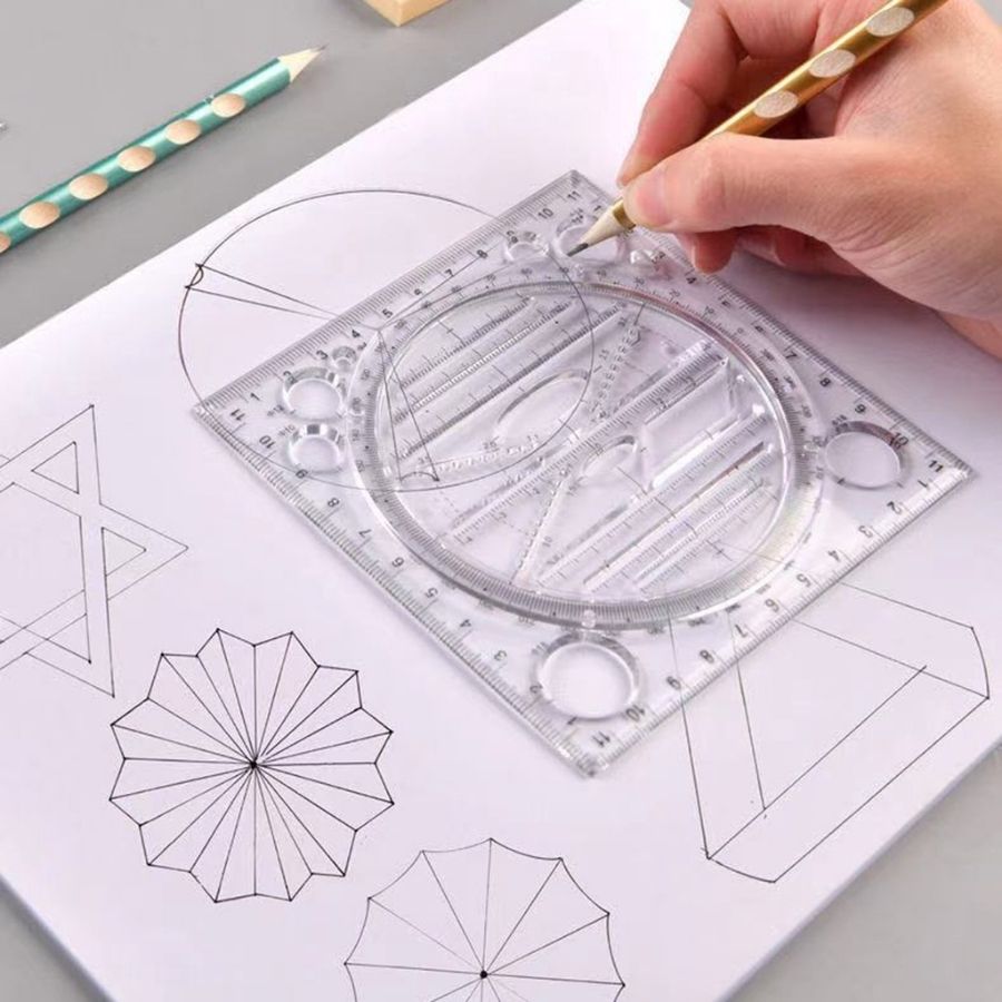 Thước đo góc rộng hình tròn bằng nhựa độ chính xác cao decorme thước kẻ đa năng smn