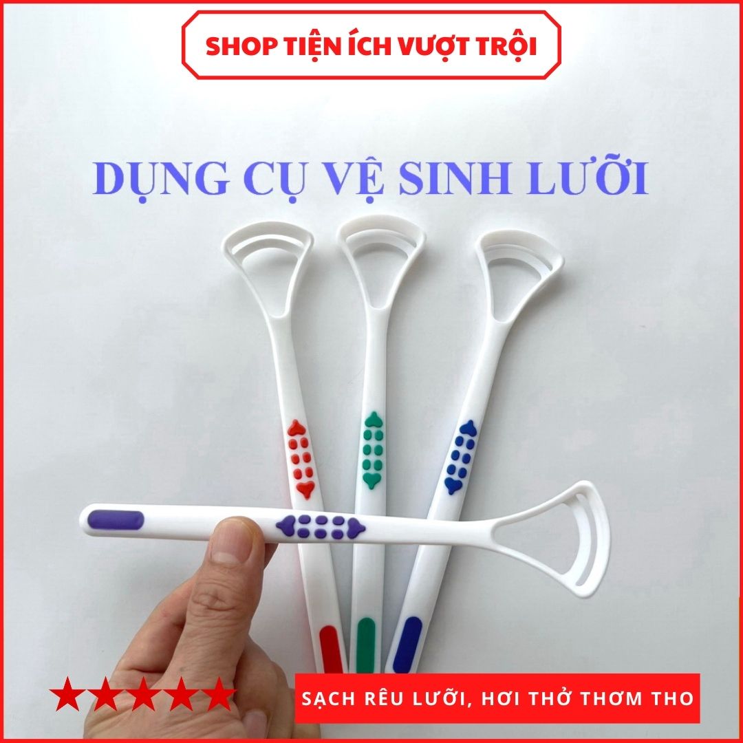 Dụng cụ nạo/cạo lưỡi bằng nhựa, nhỏ gọn, vệ sinh rêu lưỡi, mùn lưỡi, hết hơi thở hôi, nóng, sạch khoang miệng-Shop Tiện Ích Vượt Trội