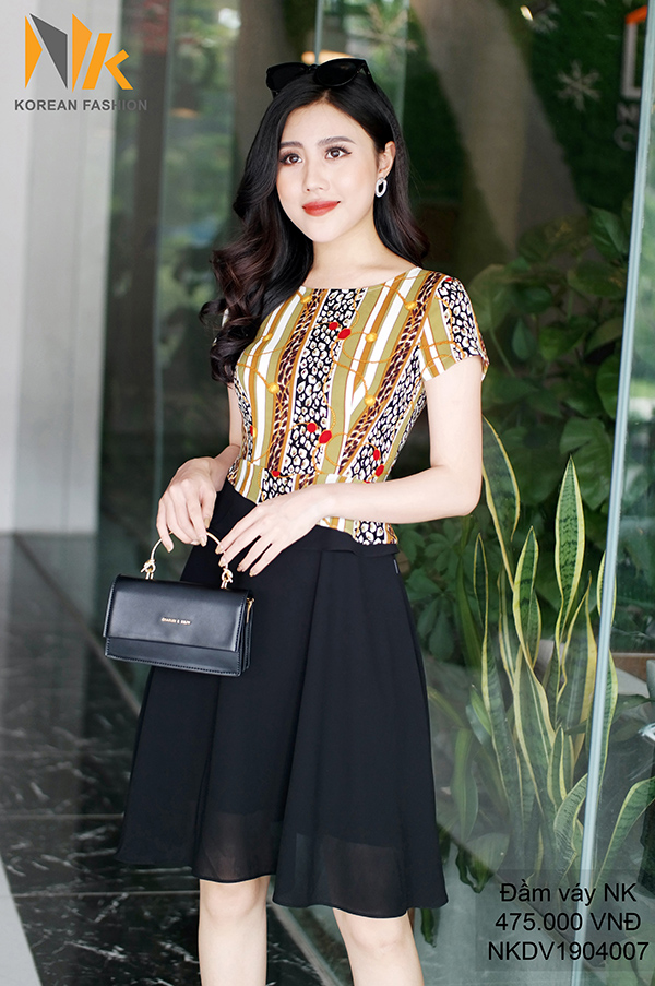 Váy đầm peplum hoa phối màu V198 hàng cao cấp chất lượng cao vải đẹp