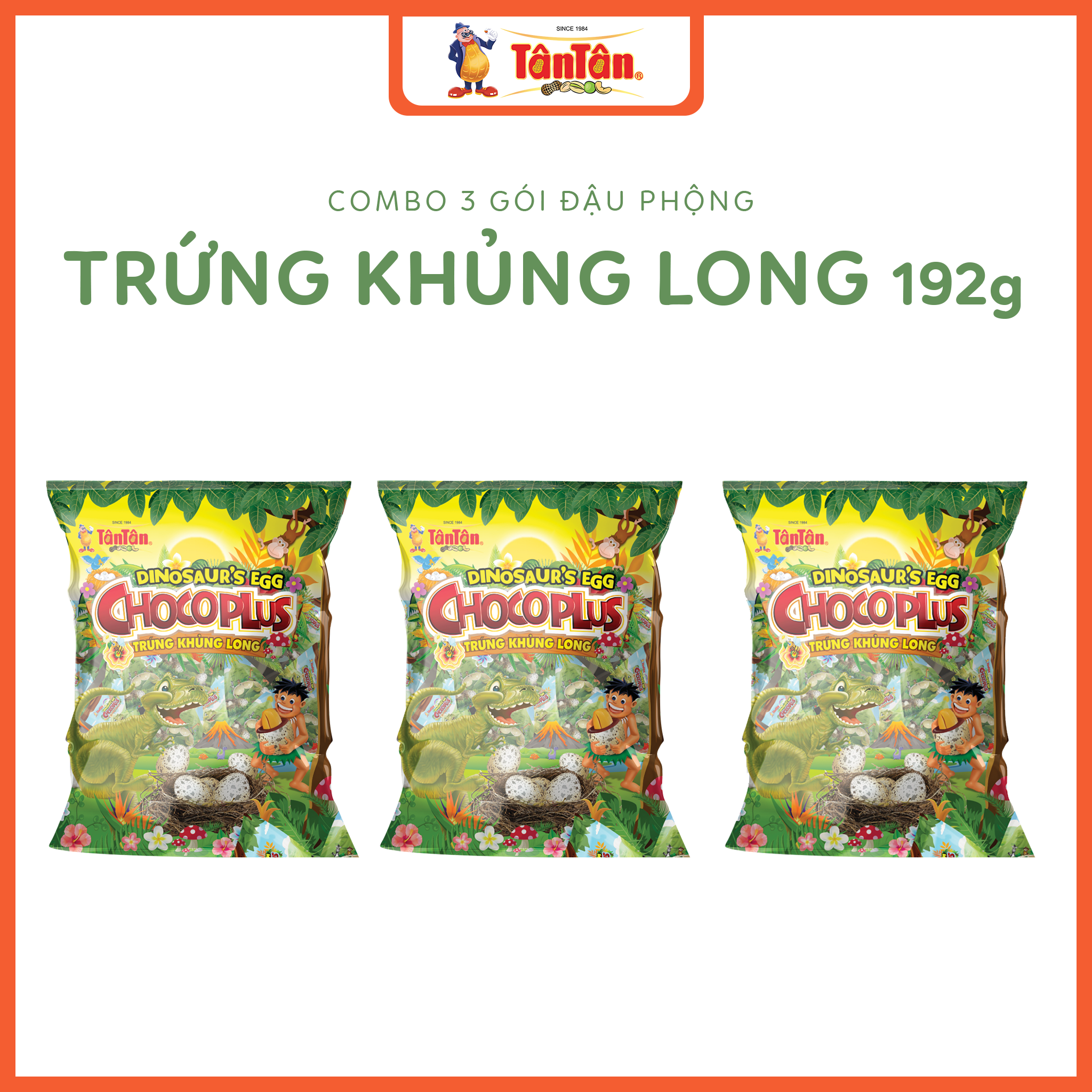 Combo 3 gói đậu phộng Trứng Khủng Long Tân Tân 192g