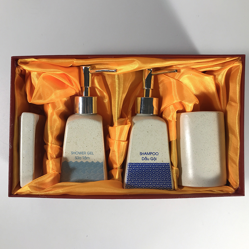 Set nguyên hộp bình đựng dầu gội, sữa tắm-bộ phụ kiện phòng tắm giá rẻ đẹp hàng chính hãng Bát Tràng