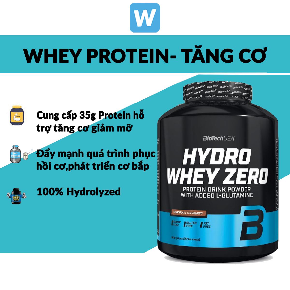 Whey hydrolyzed tăng cơ bắp, phát triển cơ giảm mỡ hydro whey zero 4lb - 82 lần dùng