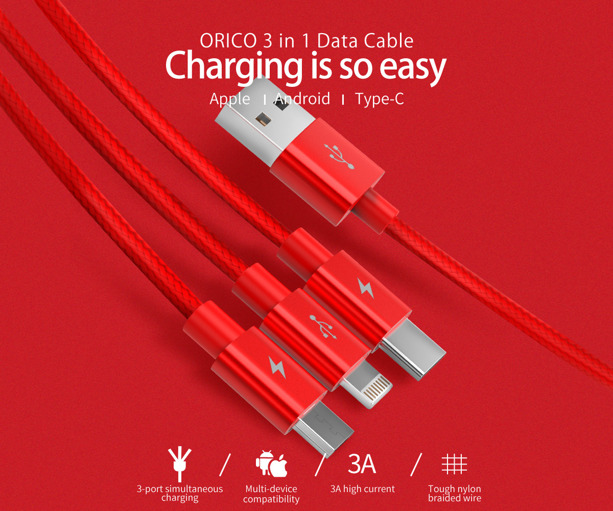 Cáp sạc điện thoại orico 3 trong 1 lightning/type c/micro b usb 2.0