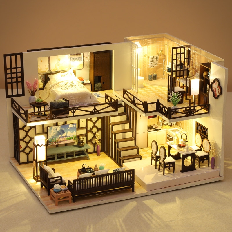Kèm mica và keo dán gỗ - mô hình nhà gỗ lắp ráp diy - m033 warm elegant