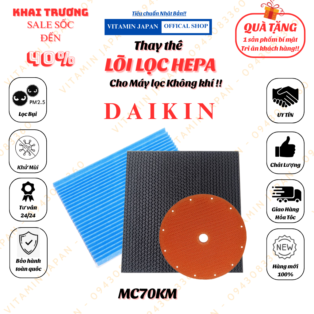 Màng lọc không khí Daikin: MC70KMV2-N, MCK57LMV2-W, ACZ65K-W, MCZ65KKS -W,... Màng lọc Hepa, màng than hoạt tính khử mùi