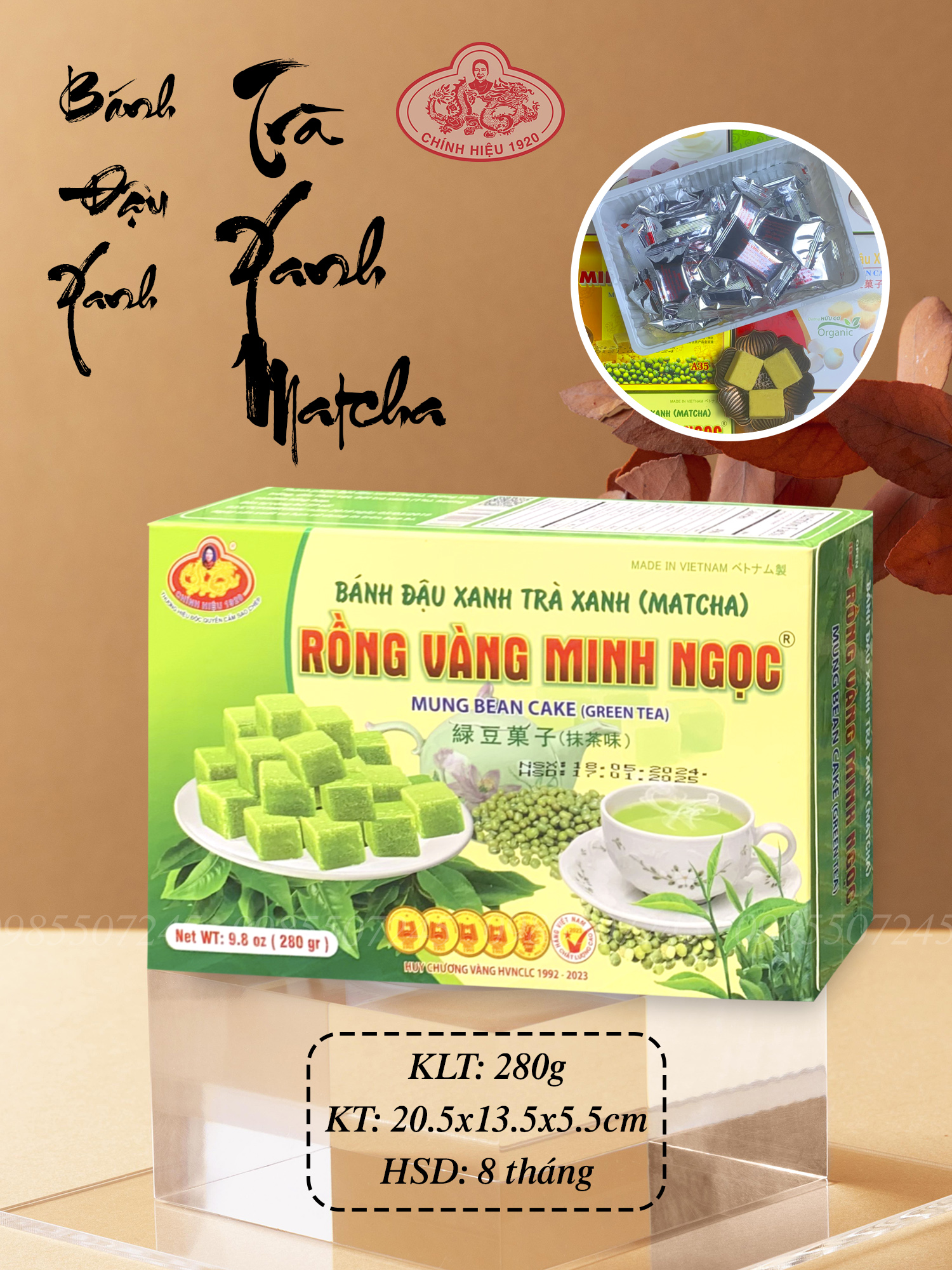 Bánh đậu xanh vị Trà xanh Rồng vàng Minh Ngọc 300g
