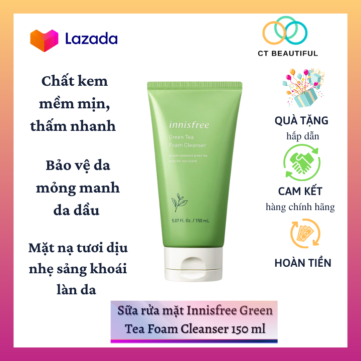 Sữa rửa mặt innisfree trà xanh 150ml - INNISFREE Green Tea Foam Cleanser cam kết hàng chuẩn