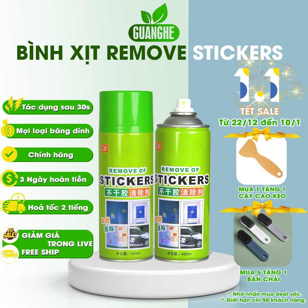 Chai xịt tẩy keo băng dính Guanghe Remove of Stickers 450ml bình xịt dung dịch nước lau nhựa đường dán tường ô tô