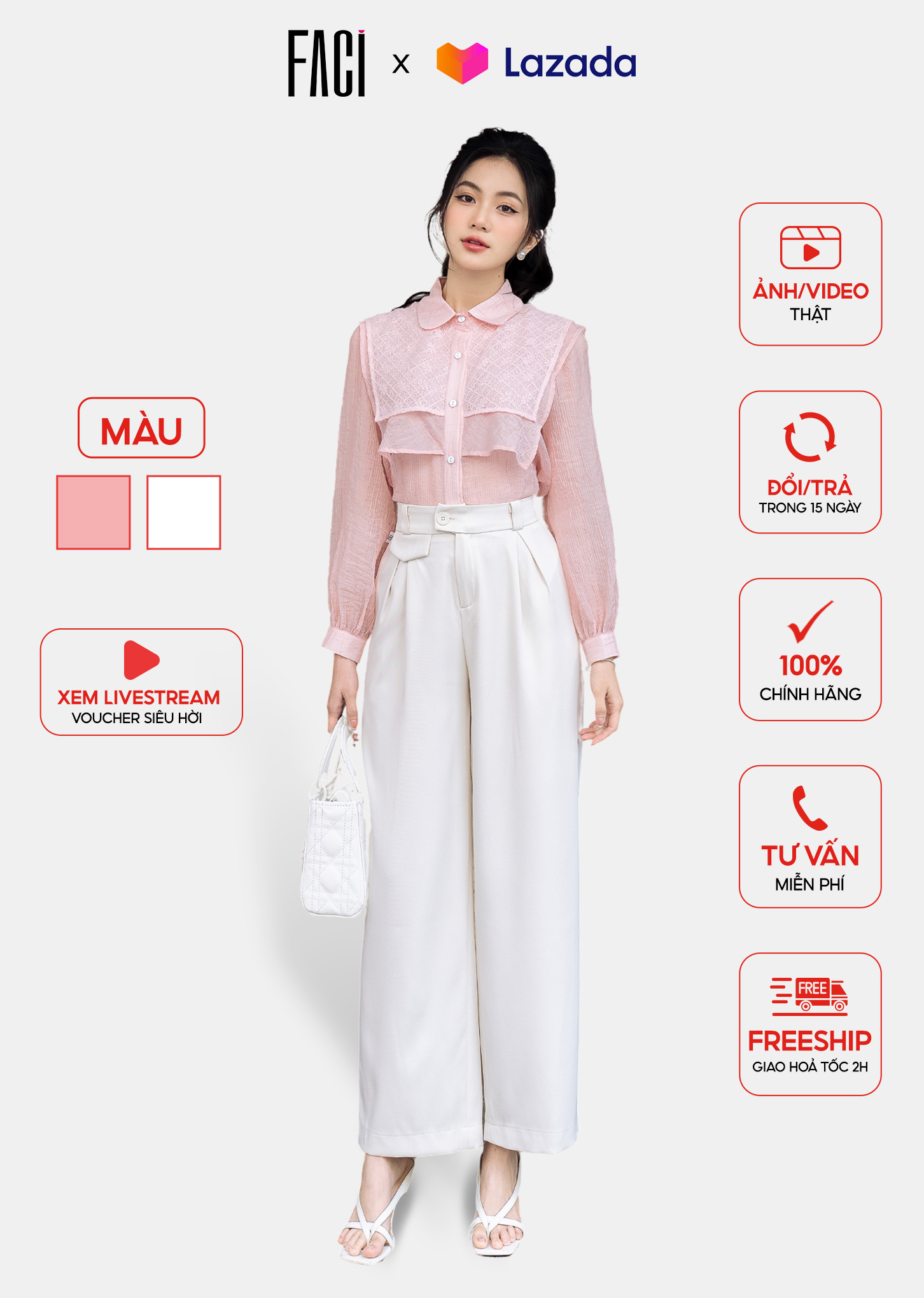 Áo sơ mi nữ faci yuki dáng suông cổ đức xếp bèo cách điệu dài tay chất tơ nhật mỏng mặc kèm quây fa194