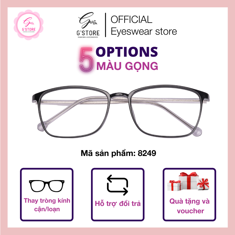 Gọng Kính Cận Nữ Dáng Vuông Tròn [G'Store] Gọng Cận Nhựa Dẻo Bền Đẹp Nhiều Mẫu 8249