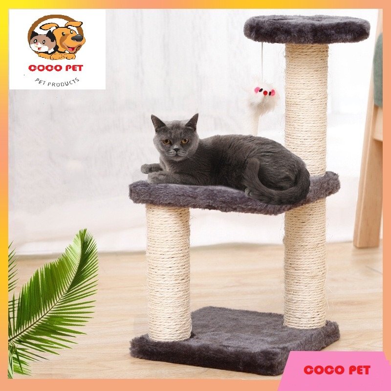 Cây cào móng 3 tầng có đệm nằm và đồ chơi cho mèo - cattre giúp mèo mài móng, giảm stress, chạy nhẩy leo trèo và ngủ nướng được luôn, giúp boss đỡ buồn khi ở nhà 1 mình
