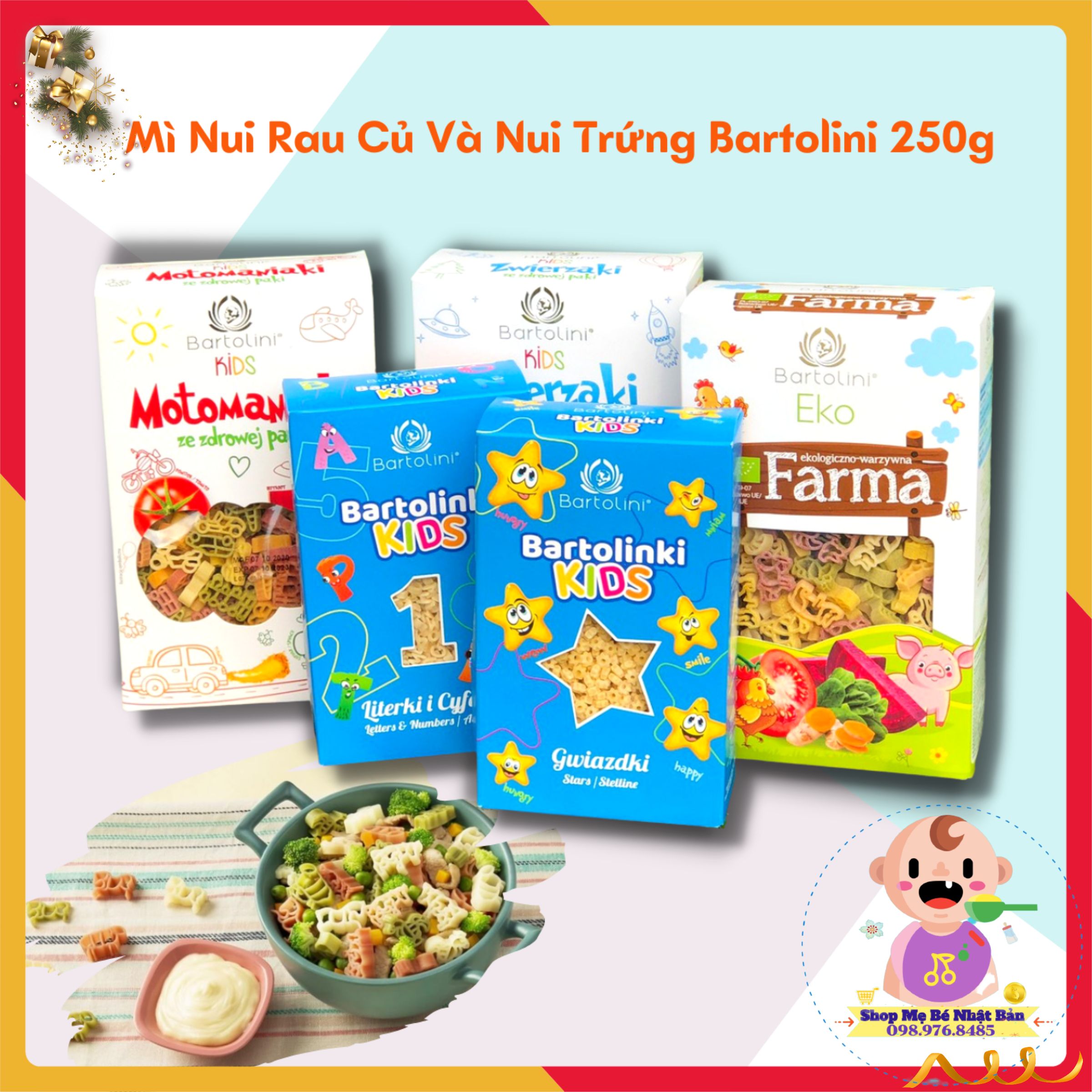 Mì Nui Rau Củ Và Nui Trứng Bartolini 250g Cho Bé Ăn Dặm