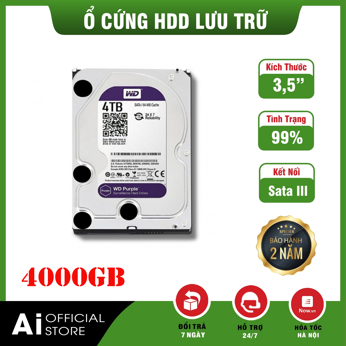 Ổ cứng hdd wd tím 1tb , 2tb , 3tb , 4tb , ổ chuyên dụng cho đầu ghi hình camera hoặc máy tính pc - ổ cứng hdd