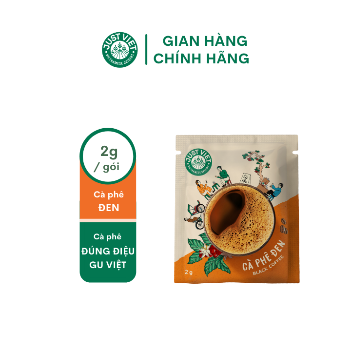 Combo 3 gói Cà Phê Đen Just Viet - Đúng Điệu Gu Việt - Sánh Đậm Tự Nhiên - 2g/ gói